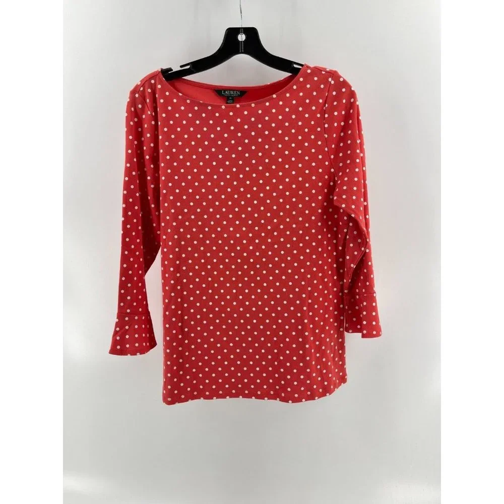 Lauren Ralph Lauren Women's Orange Long Sleeve Polka Dot Top Shirt Size XL - Picture 2 of 11